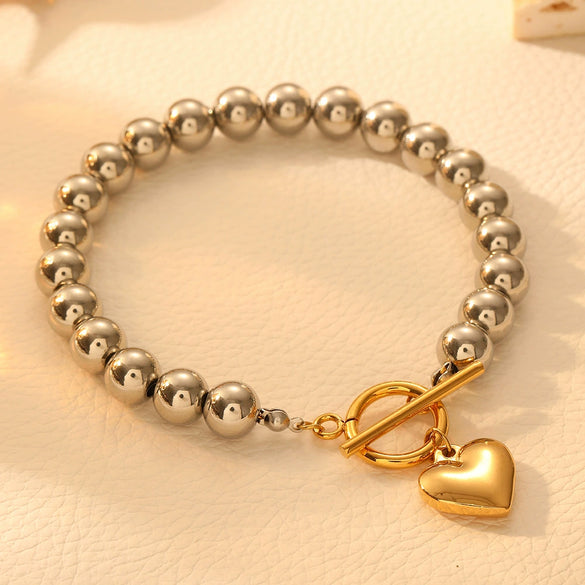 Titanium Steel Peach Heart Bead Bracelet Electroplated Cartoon Style Women's Bracelet