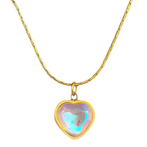 Titanium Steel Peach Heart Necklace With Electroplating And Geometric Pattern For Female