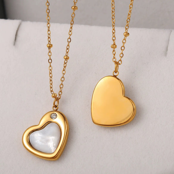 316L Stainless Steel Peach Heartshaped Women's Fashion Jewelry Necklace Electroplated