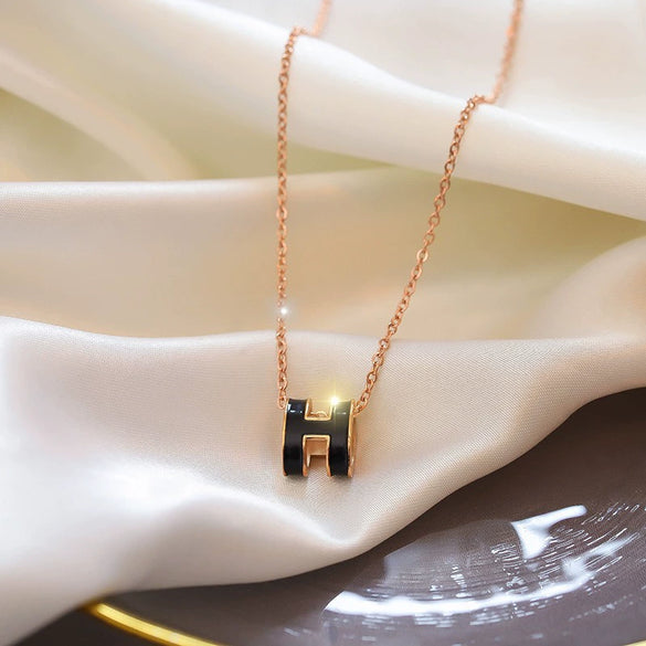 Titanium Steel Pearl Ball Chain Necklace For Women With Letters Numbers Text Pattern Simple Design And 18K Gold Electroplated Treatment