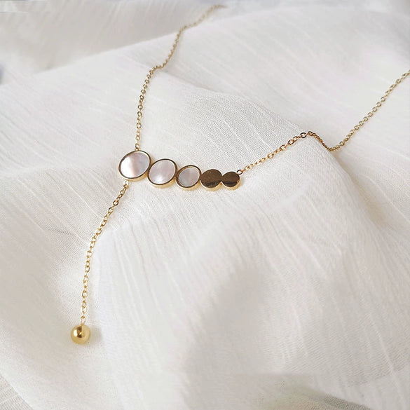 Titanium Steel Pearl Ball Chain Necklace For Women With Letters Numbers Text Pattern Simple Design And 18K Gold Electroplated Treatment