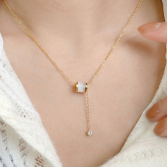 Titanium Steel Pearl Ball Chain Necklace For Women With Letters Numbers Text Pattern Simple Design And 18K Gold Electroplated Treatment