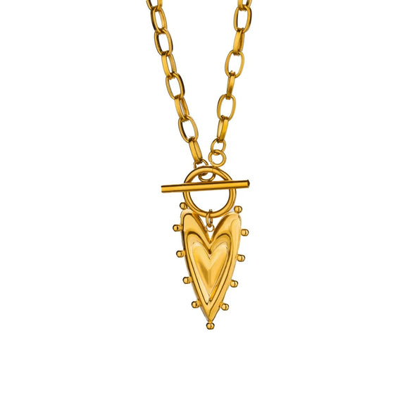 Titanium Steel Pendant Necklace With Heart Shape And Bow Tie Pattern Electroplated Light Luxury Unisex Design