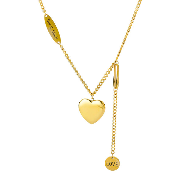 Titanium Steel Pendant Necklace With Heart Shape And Bow Tie Pattern Electroplated Light Luxury Unisex Design