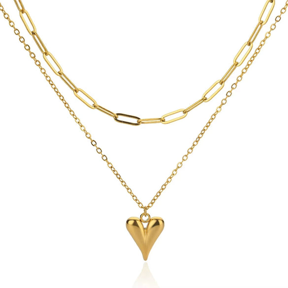 Titanium Steel Pendant Necklace With Heart Shape And Bow Tie Pattern Electroplated Light Luxury Unisex Design