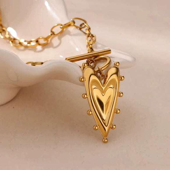 Titanium Steel Pendant Necklace With Heart Shape And Bow Tie Pattern Electroplated Light Luxury Unisex Design