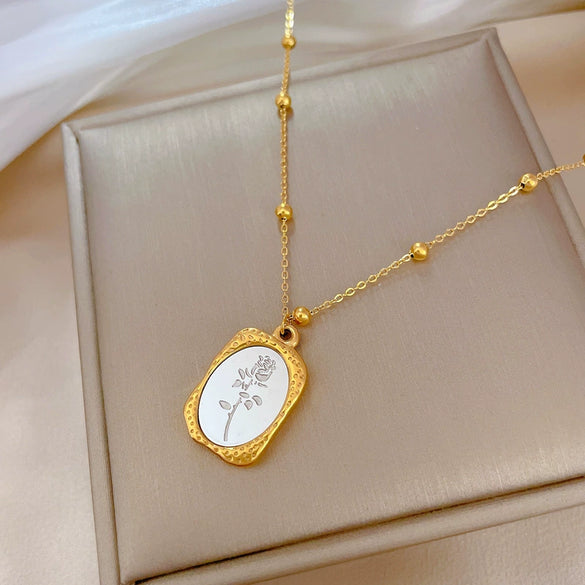 Titanium Steel Pendant Short Clavicle Chain With Geometric Pattern And Diamond Design For Female