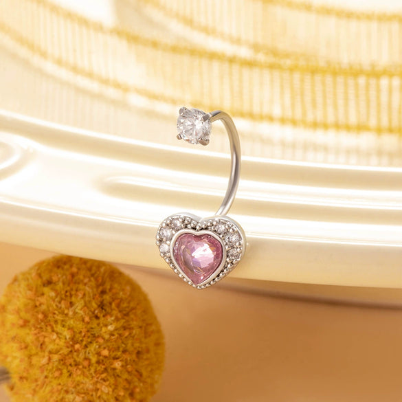 Titanium Steel Personality Heart Shaped Horseshoe Ring Earrings Inlaid Zircon
