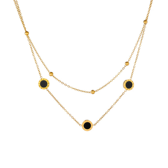 Titanium Steel Plant Flowers Pattern Round Double Layer White Shell Black Shell Women's Necklace Bracelet Anklet Set