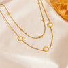 Titanium Steel Plant Flowers Pattern Round Double Layer White Shell Black Shell Women's Necklace Bracelet Anklet Set