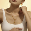 Titanium Steel Plated 18K Gold Women's Clavicle Necklace With Love Tassel Bow And Geometric Pattern