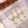 Titanium Steel Plated 18K Gold Women's Clavicle Necklace With Love Tassel Bow And Geometric Pattern