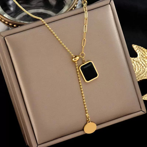 Titanium Steel Pull Necklace For Women With Geometric Design Light Luxury Hip Hop Retro Fashion Electroplated Sweater Chain For Autumn And Winter