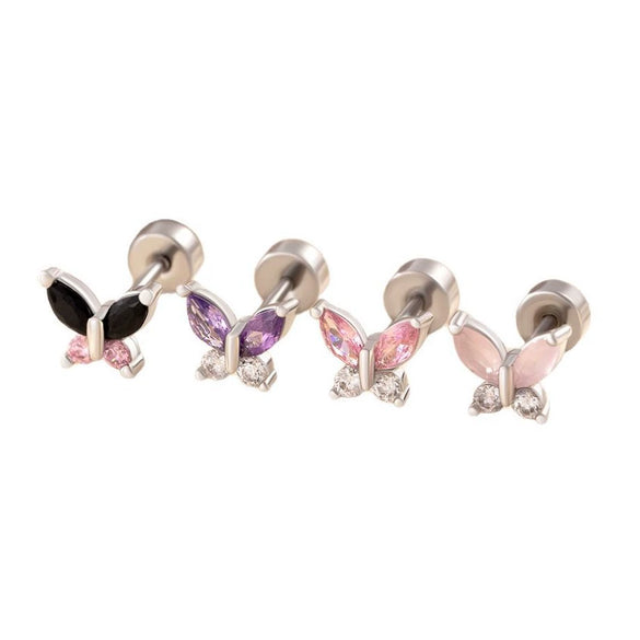 Titanium Steel Punk Butterfly Earrings With Zirconia