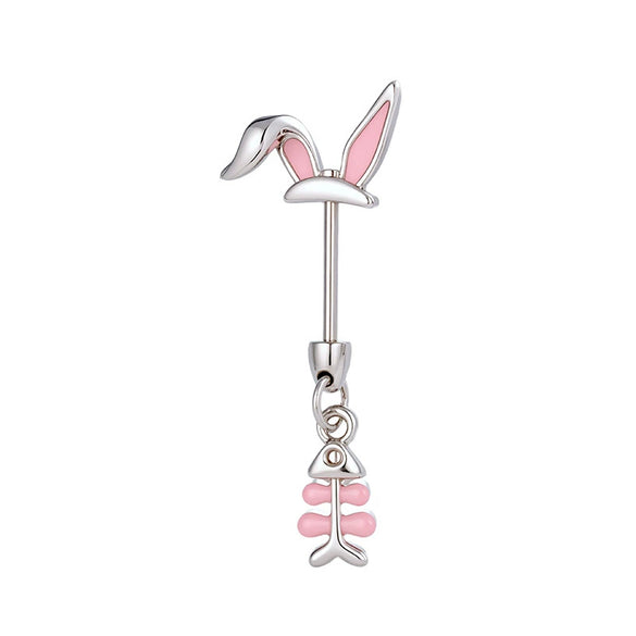 Titanium Steel Rabbit Ear Animal Zodiac Style Electroplated Women's Piercing Jewelry