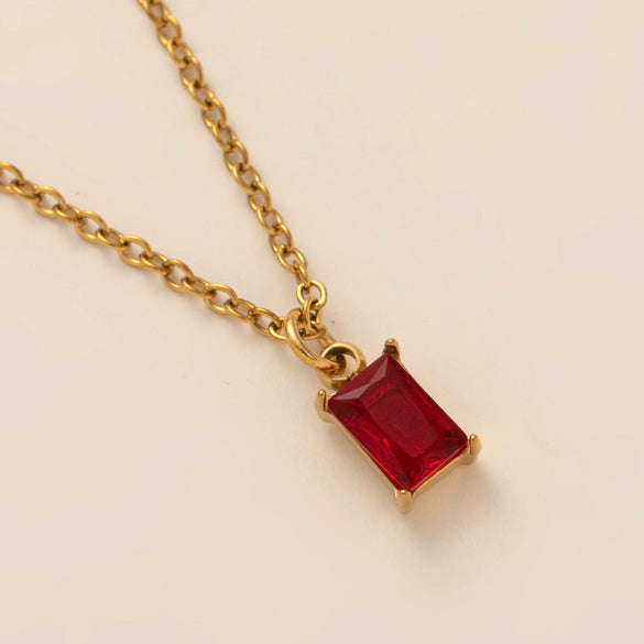 Titanium Steel Rectangular December Birthstone Pendant Ochain Necklace Electroplated With 18K Gold Color Retro Geometric Style Unisex