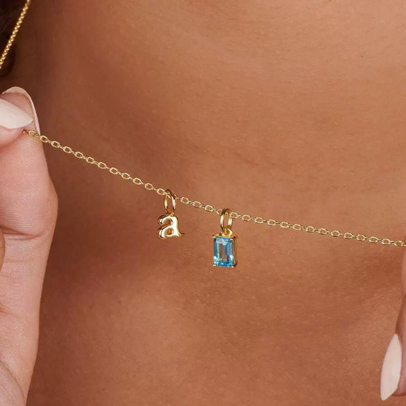 Titanium Steel Rectangular December Birthstone Pendant Ochain Necklace Electroplated With 18K Gold Color Retro Geometric Style Unisex