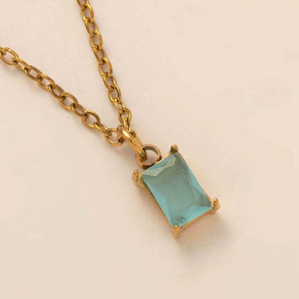 Titanium Steel Rectangular December Birthstone Pendant Ochain Necklace Electroplated With 18K Gold Color Retro Geometric Style Unisex
