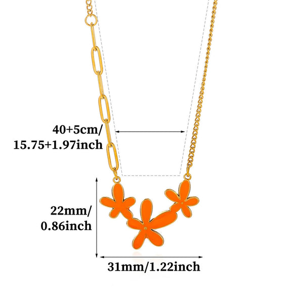Titanium Steel Retro Floral Faux Pearl Round Pendant Necklace With Oildrop Enamel Finish And Link Chain