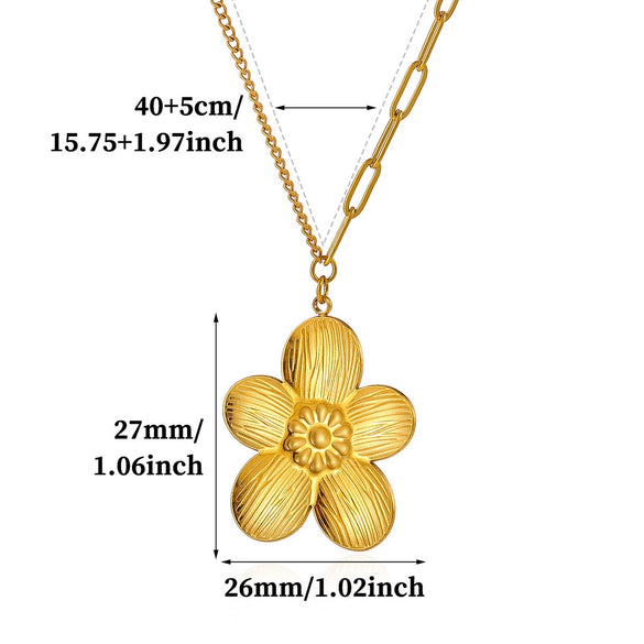 Titanium Steel Retro Floral Faux Pearl Round Pendant Necklace With Oildrop Enamel Finish And Link Chain