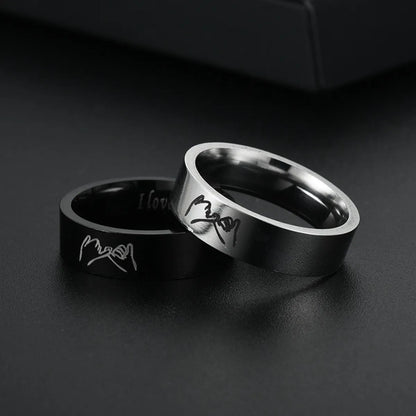 Titanium Steel Retro Love Ilove You Hand In Hand Couple Ring