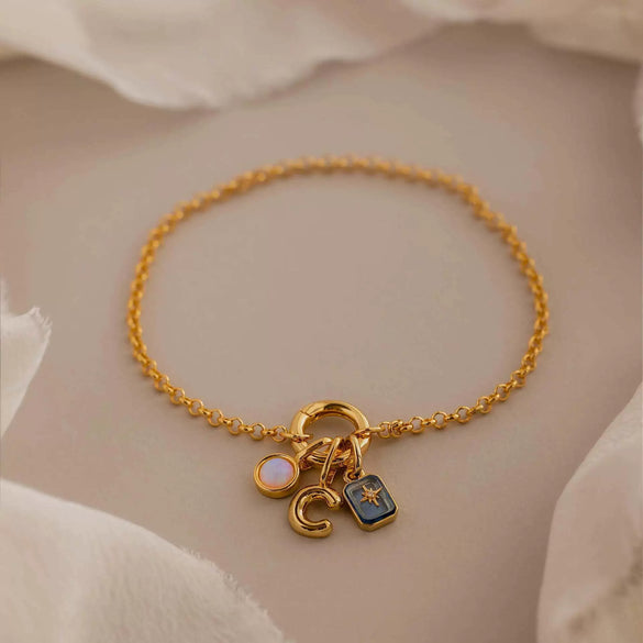 Titanium Steel Retro Minimalist Electroplated Birthstone Star Clavicle Pendant Necklace With O Word Chain