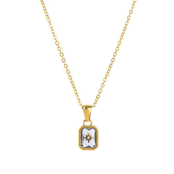 Titanium Steel Retro Minimalist Electroplated Birthstone Star Clavicle Pendant Necklace With O Word Chain