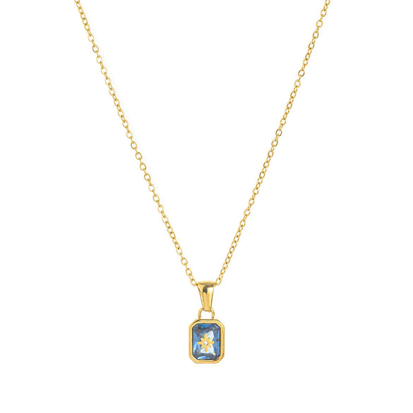 Titanium Steel Retro Minimalist Electroplated Birthstone Star Clavicle Pendant Necklace With O Word Chain