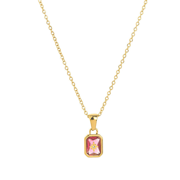 Titanium Steel Retro Minimalist Electroplated Birthstone Star Clavicle Pendant Necklace With O Word Chain