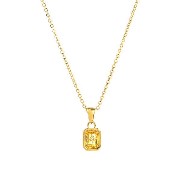 Titanium Steel Retro Minimalist Electroplated Birthstone Star Clavicle Pendant Necklace With O Word Chain