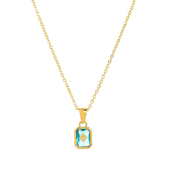 Titanium Steel Retro Minimalist Electroplated Birthstone Star Clavicle Pendant Necklace With O Word Chain