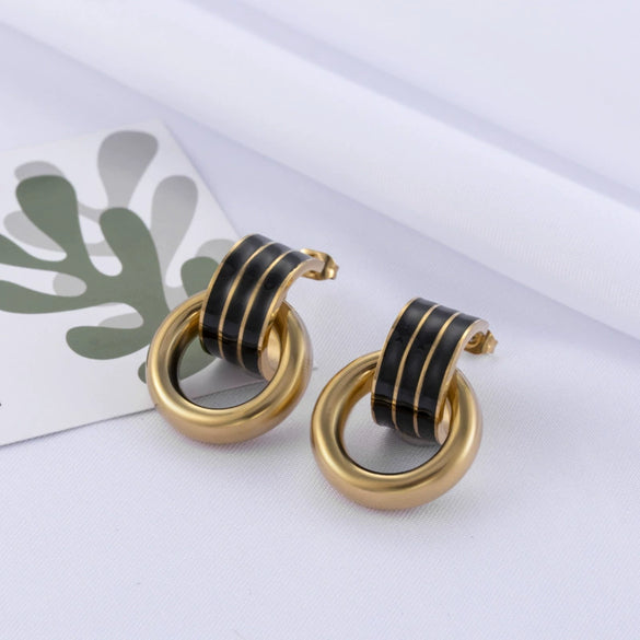 Titanium Steel Retro Oil Painting Love Long Tassel Cshaped Water Drop Heart Shape Electroplated Earrings For Women