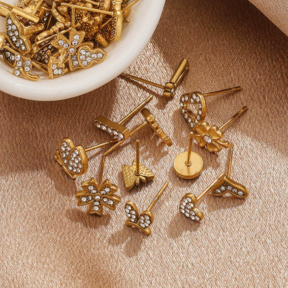 Titanium Steel Retro Old Style Women's Earrings With Heart Star Geometric Patterns And Electroplating Treatment