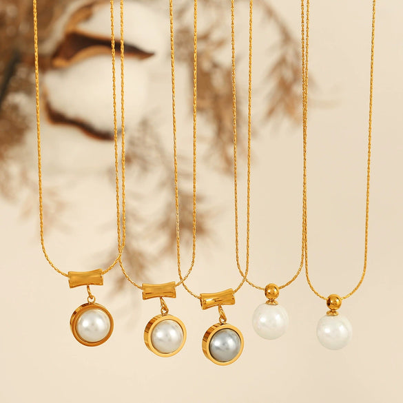 316L Stainless Steel Retro Pearl Necklace With Gold Plating For Women