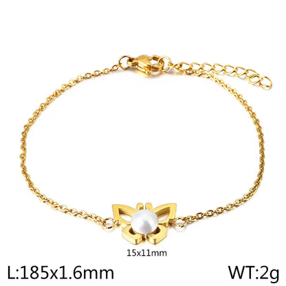 Titanium Steel 18K Gold Plated Retro Simple Style Butterfly Bracelets Earrings Necklace