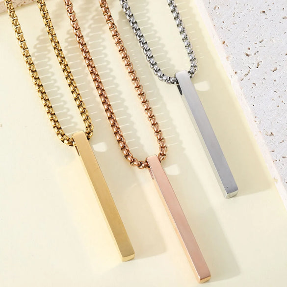 Wholesale Jewelry Retro Simple Style Geometric Customization Laser Engraving Titanium Steel 18K Gold Plated Plating Pendant Necklace