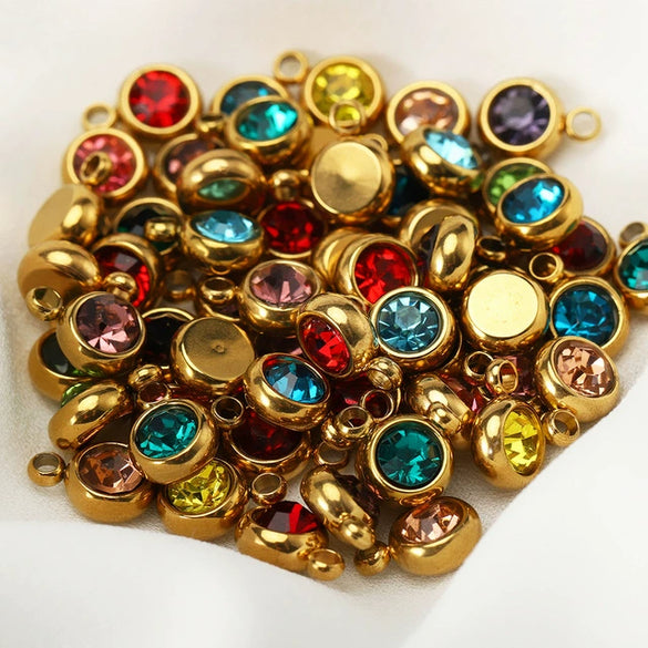 Titanium Steel Rhinestone Birthstone Pendant Jewelry Accessories With Electroplating