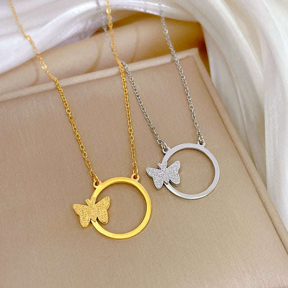 Titanium Steel Ring And Clavicle Chain With Geometric Pattern And Electroplating For Women And Unisex