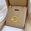 Titanium Steel Ring And Clavicle Chain With Geometric Pattern And Electroplating For Women And Unisex