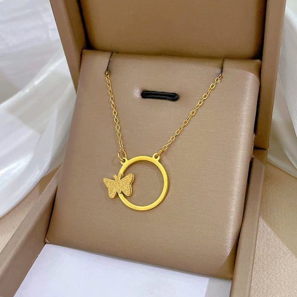 Titanium Steel Ring And Clavicle Chain With Geometric Pattern And Electroplating For Women And Unisex