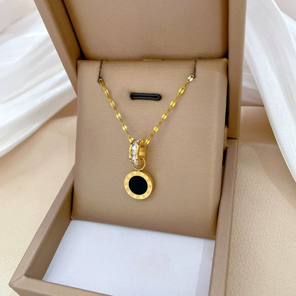 Titanium Steel Ring And Clavicle Necklace With Geometric Pattern And Electroplating Treatment Unisex Fashion Style