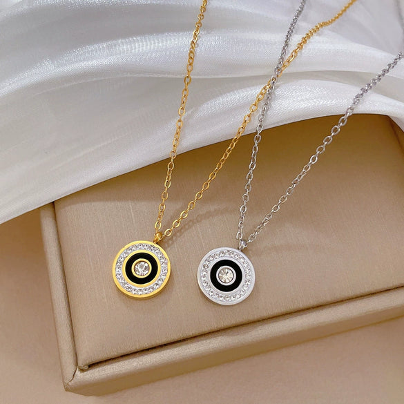 Titanium Steel Ring And Necklace With Geometric Pattern Electroplated In Minimalist And Cartoon Style For Unisex