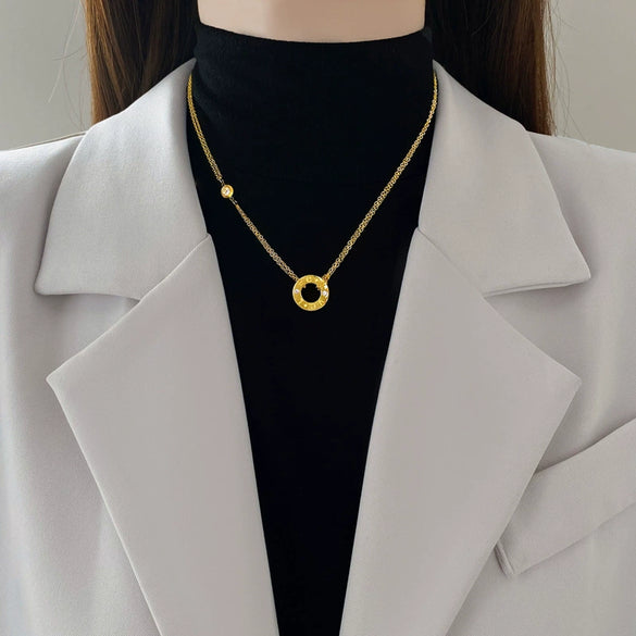Titanium Steel Ring And Necklace With Geometric Pattern Electroplating In Cartoon Style For Unisex