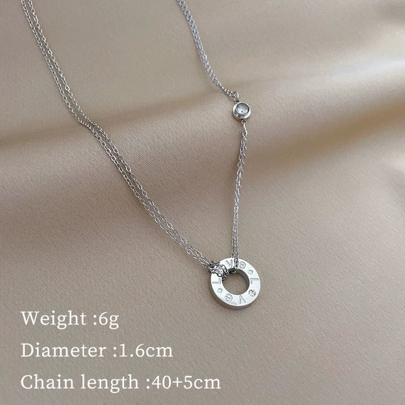Titanium Steel Ring And Necklace With Geometric Pattern Electroplating In Cartoon Style For Unisex