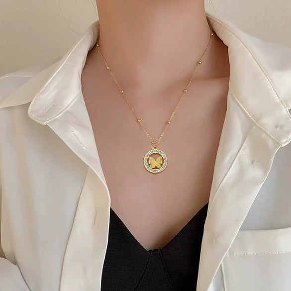 Titanium Steel Ring And Necklace With Geometric Pattern For Women Electroplating Treatment