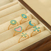 Titanium Steel Ring For Women Niche Style With Oil Dropping Treatment Heart Flowers Leaves Star Pattern