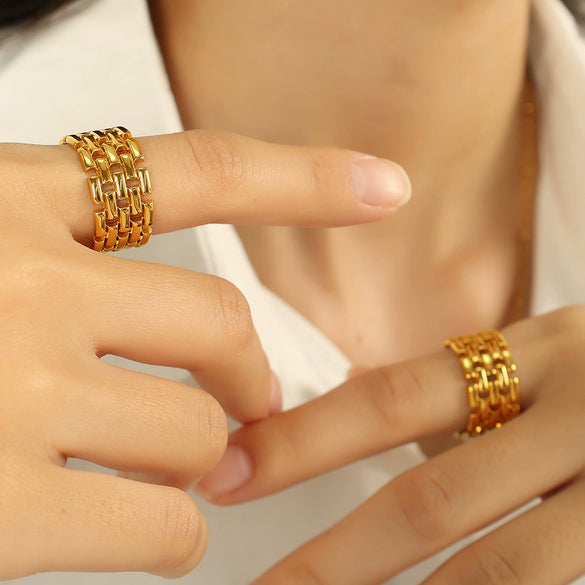 316L Stainless Steel Ring Geometric Design Electroplated For Women