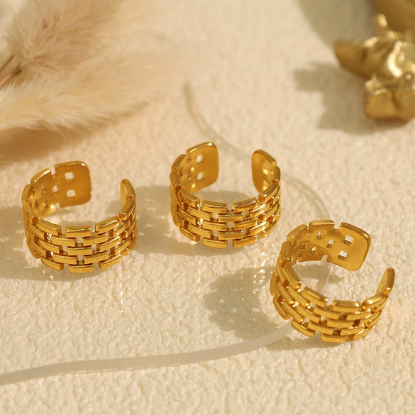 316L Stainless Steel Ring Geometric Design Electroplated For Women