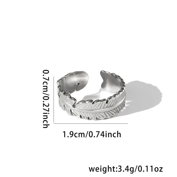 Titanium Steel Ring Geometric Hollow Leaf Design Electroplating Light Luxury Style For Ladies