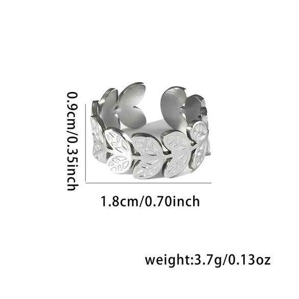 Titanium Steel Ring Geometric Hollow Leaf Design Electroplating Light Luxury Style For Ladies